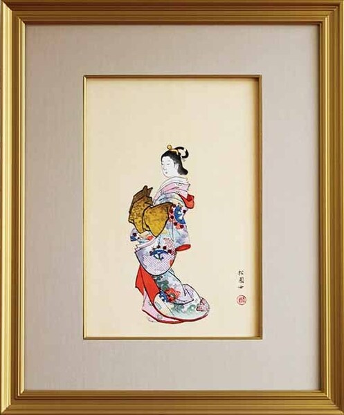 真作保証 額装 上村松園 木版画 江戸美人 明治42年に発行された「松園美人画譜」画帖本からの1図になります。