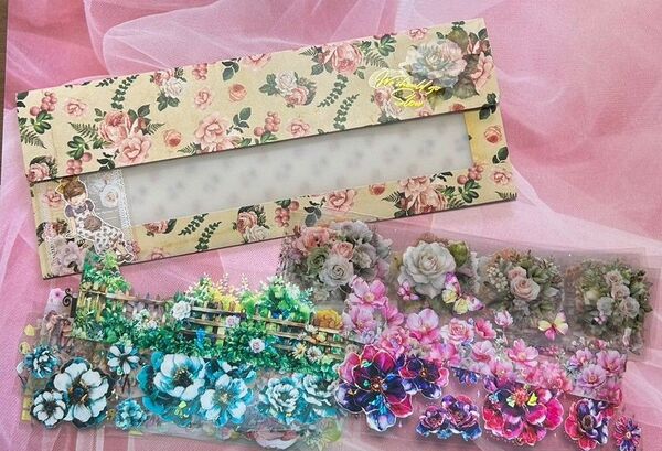 海外マステ PETシールなど 切売り 【35枚・合計約583㎝】マステケース付き