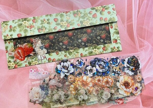 海外マステ PETシールなど 切売り 【30枚・合計約575㎝】マステケース付き