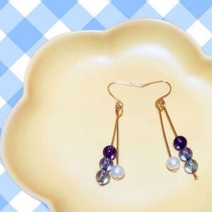 夏色 海 シー グラデーション パール ピアス イヤリング ハンドメイド