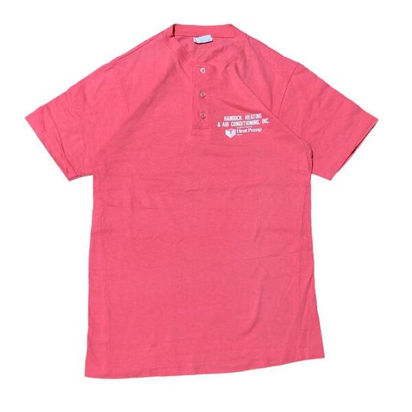 90sUSA製シングルステッチ ヘンリーネック半袖Tシャツ 夏物古着m39① S相当