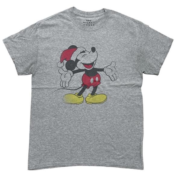 ディズニー 半袖Tシャツ ミッキーマウス スマイル サンタ 夏物古着n27 M相当