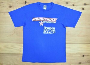 USA古着 GRAND PRIX OF HOUSTON ロゴ Tシャツ sizeM 青 車 大会 オートレース インディカー グランプリ アメリカ アメカジ GILDAN