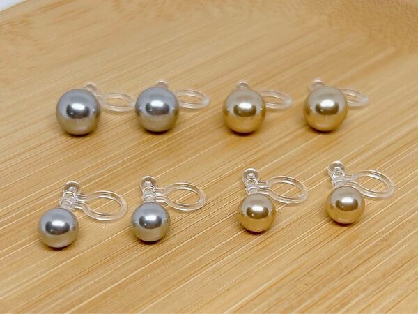 【746】樹脂パールノンホールピアス4ペア アレルギー対応イヤリング シンプル 一粒デザイン オケージョンセレモニー グレーパール
