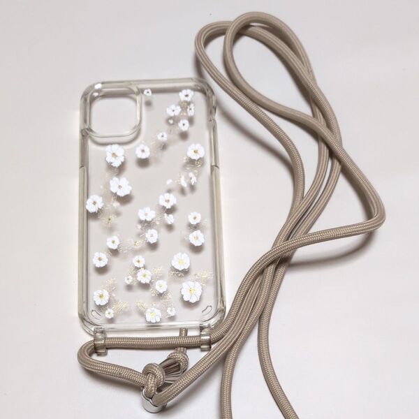 iPhone11 ケース カバー ショルダー 花柄 ゴールド クリア 透明 スマホケース