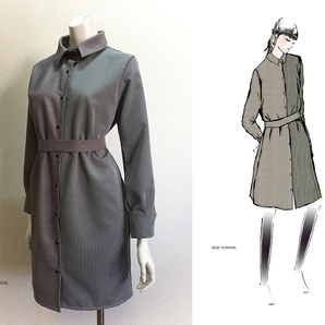 【1点もの・デザイン画付き】アパレルブランドストレッチツイル生地&T/C先染め生地シャツ型ワンピース(KOJI TOYODA)