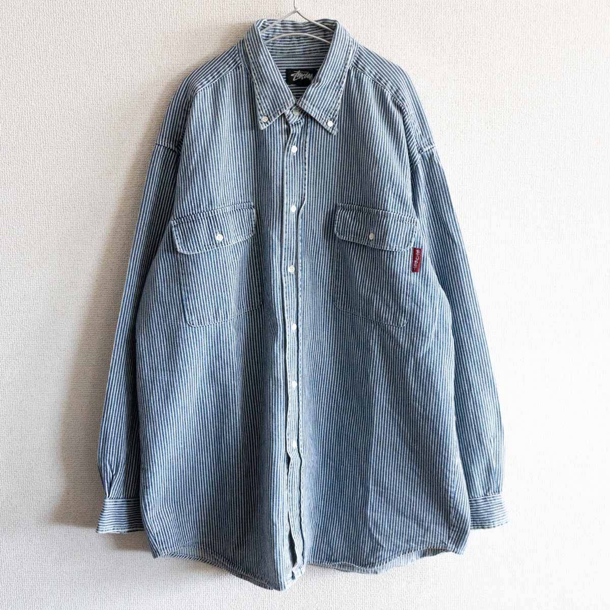 80s stussy デニムストライプシャツ 黒タグ ビンテージ 80s stussy デニムストライプシャツ 黒タグ ビンテージ