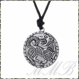 [PENDANT NECKLACE] Vintage Animal Amulet Sliver Solomon Irish Circle ソロモン お守り 動物犬 メダル ペンダントネックレス