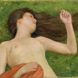 新品 黒田清輝「野辺」特殊技法高級印刷画 木製額入り 光触媒加工など3大特徴 特価2480円(送料込)即決