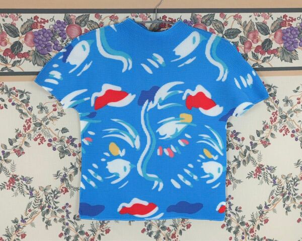 ヴィンテージ vintage プリーツ 古着 カラフル tシャツ 半袖 トップス レトロ タートルネック 総柄 魚柄 海の生き物