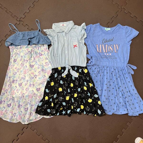 150 ワンピース 3セット キャミ ノースリーブ 半袖 女の子