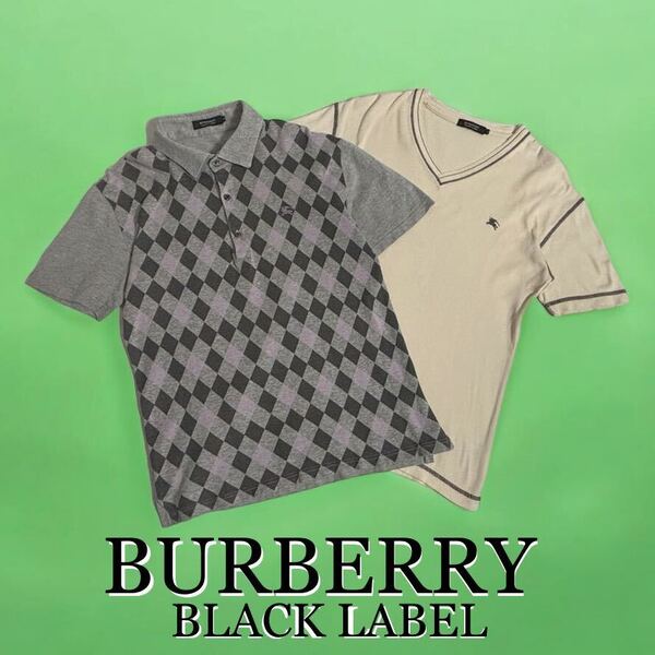 BURBERRY BLACKLABEL 三陽商会正規品 サイズ2 2枚セット ポロシャツ カットソー バーバリー ブラックレーベル 半袖 M相当 傷 汚れあり