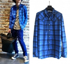 定価2.7万 NONNATIVE RANCHER SHIRT COTTON PIQUE CHECK 1 チェック柄 コットン ネルシャツ ブルー ※レターパック発送