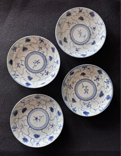 中国美術 清時代 唐草染付皿5枚セット 古美術 骨董品 青花 染付 訳あり②
