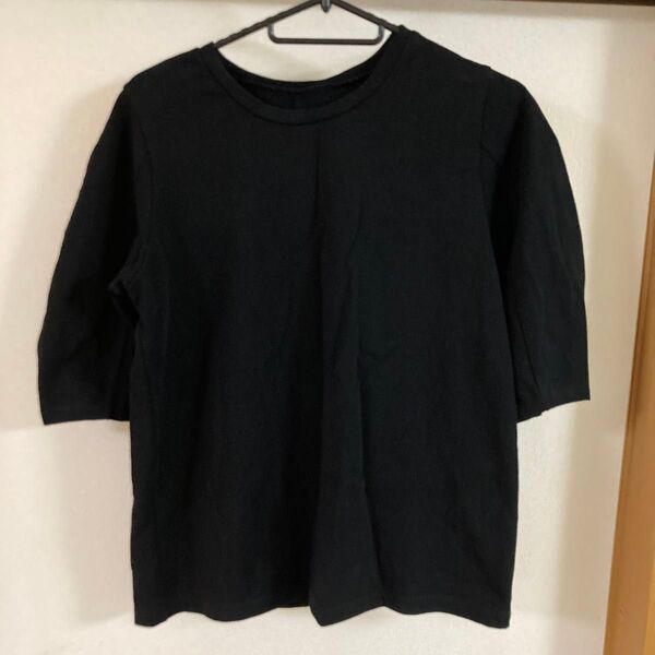 七分丈厚手Tシャツ ブラック