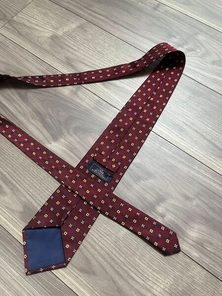 美品 クラブラメール ネクタイ 青山 ワイン ドット 小紋 ダーク シルク
