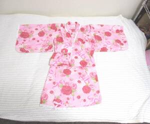 美品☆ 着用１回 浴衣 サンドレス セパレート 簡単 薔薇 ピンク 110　洗濯・アイロン済み