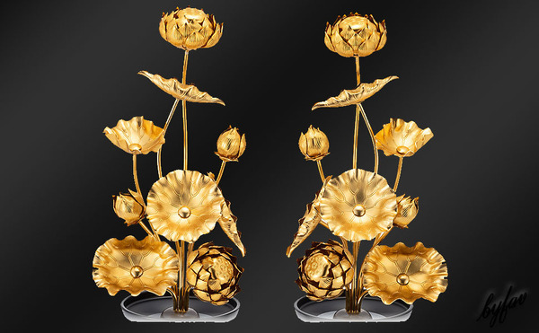 【金色の蓮華】 常花 蓮花 日本製 一対セット 花葉本数:9本 高さ:6寸(21cm) インテリア 飾り 装飾 お葬式 法事 仏壇用 仏具