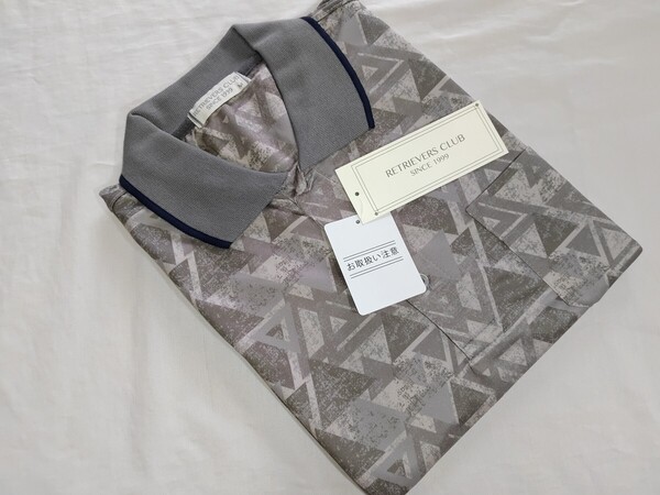M寸・半袖新品/アートプリント・DRYポロシャツ●グレー