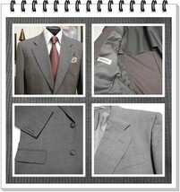 ジャンク市★年中品毛混グレイ grayストライプ織シングルスーツ S-A4_画像2