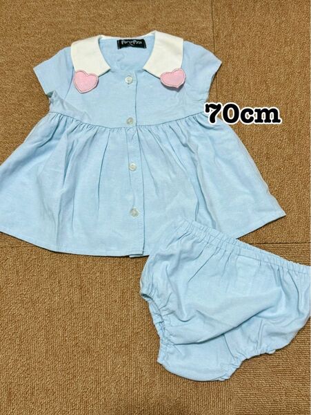 襟付きワンピース ベビー服 水色 おでかけ ベビーワンピース