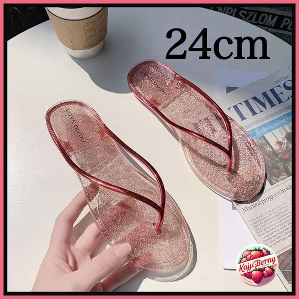 新品 ビーチサンダル フラット ビーサン サンダル ぞうり /レッド 24