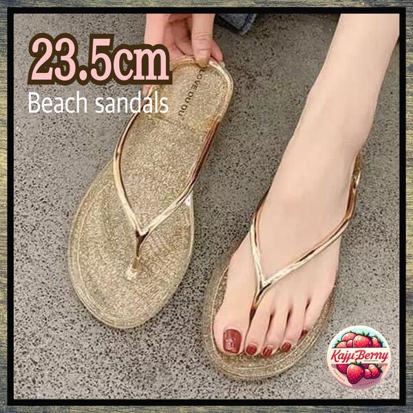 新品 ビーチサンダル フラット ビーサン サンダル A ゴールド 23.5