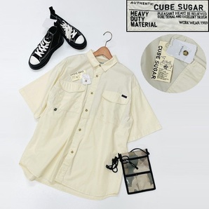 /M/ CUBE SUGAR ベージュ 半袖シャツ ミリタリートップス 春夏コットンメッシュアウトドアキャンプメンズライク キューブシュガー