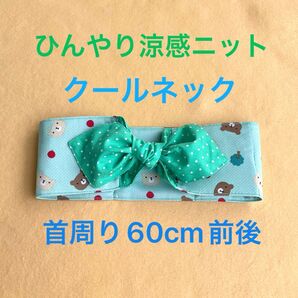 大型犬・超大型犬グリーンベア柄ひんやり涼感ニットアルミ付きクールネックバンダナ