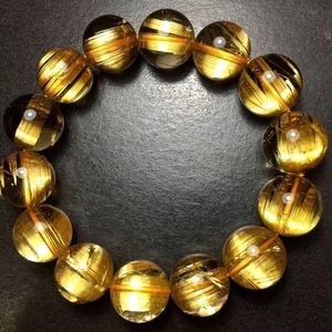 [.. gem ] men's Gold cat's-eye Taichi n rutile quartz bracele crystal Power Stone luck with money fortune . diameter 15mm -ply 71g proof attaching Z44