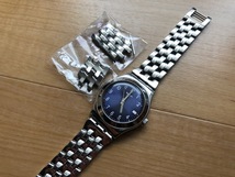 レア 良好程度 swatch スウォッチ SWISS IRONY デイト AG2010 シルバー×ブルー文字盤 ステンレスブレス クオーツ ボーイズ 腕時計_画像1