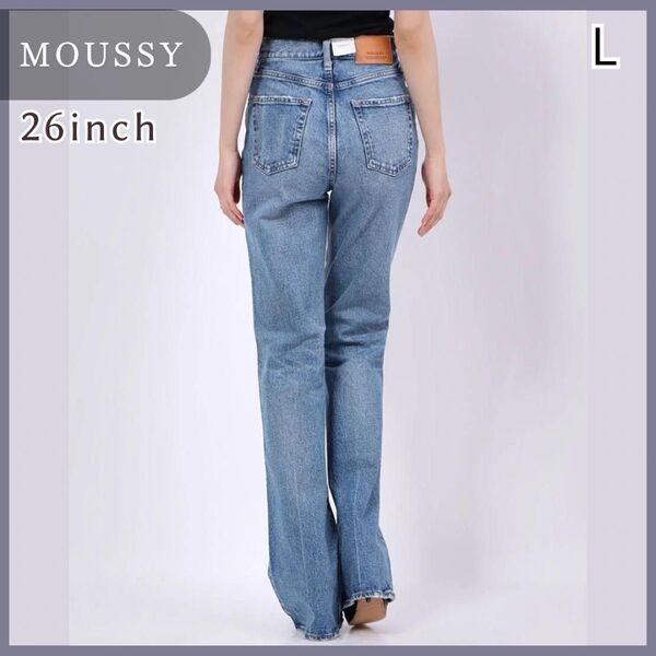 人気!moussy ブーツカットフレアデニムパンツ ウォッシュ加工 ブルー 26 ジーンズ デニム パンツ ストレッチ