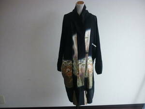  prompt decision LL,2L,3L,4L large size, stole collar, black .., tomesode. kimono remake coat (90. height )100. height. long coat . exhibiting, hand made coat 