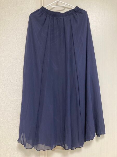 ロングスカート ネイビー シフォンスカート 綺麗め ウエストゴム
