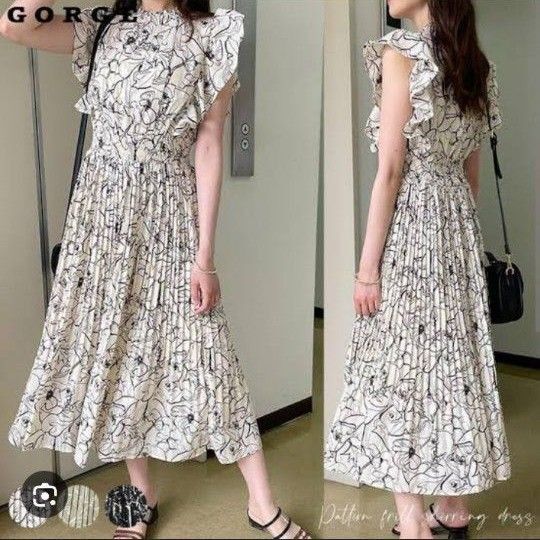 GORGE シフォンフラワープリントシャーリングワンピース