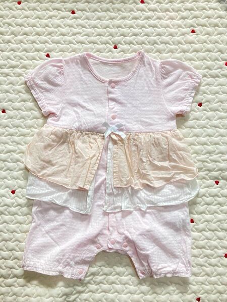 日本製 ロンパース 半袖 ピンク 女の子 パンプルムース 80
