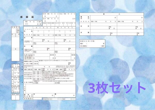 セール中!!婚姻届 3枚 サムシングブルー 結婚 令和版