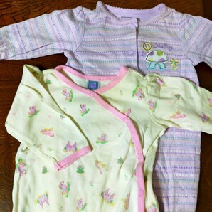 【USED】ベビー服 長袖ロンパース カバーオール 女の子 綿100% 6M 6ヶ月前後 オーガニック パープル ホワイト