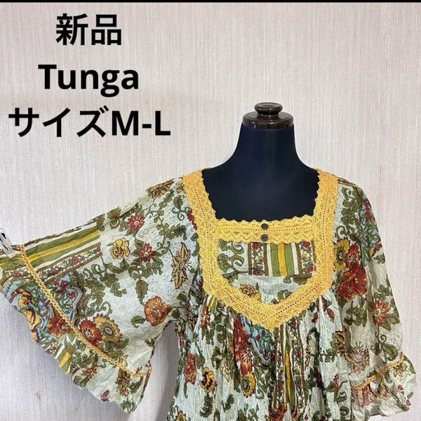新品 花柄 コットン シアー フリル チュニック エキゾチック tunga チュニック 大人フェミニン