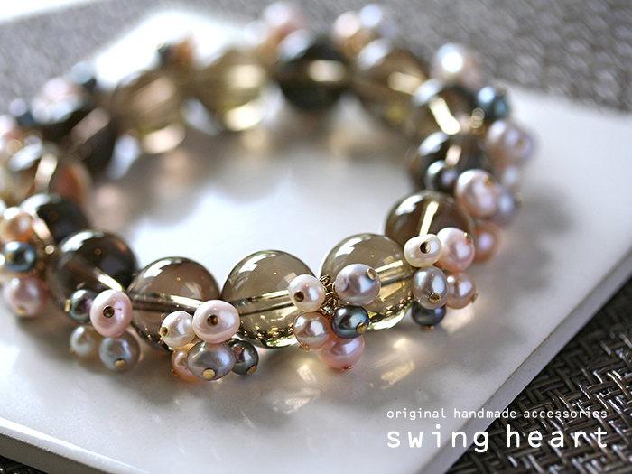 Freshwater pearl + smoky quartz bracelet, Handmade, Accessories (for women), others
