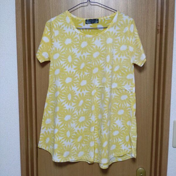 トップス 半袖 花柄 カットソー チュニック Lサイズ