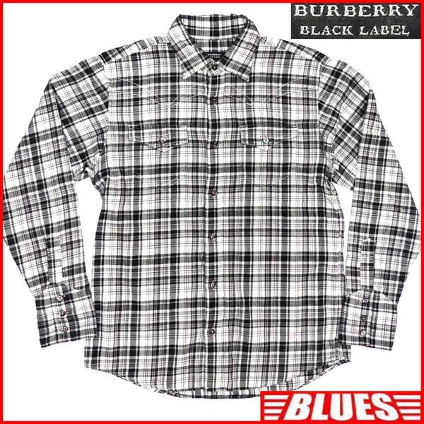即決★BURBERRY BLACK LABEL★メンズM 廃版 チェックシャツ バーバリーブラックレーベル 2 ウエスタンシャツ 三陽商会正規 ナイト刺繍 長袖