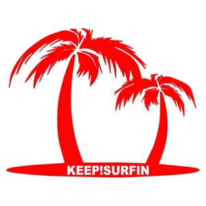 送料無料 オリジナル ステッカー keep surfin レッド キープ サーフィン ココナッツ ヤシの木 サーファー アウトドア