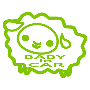 送料無料 オリジナル ステッカー BABY in CAR ヒツジ ライトグリーン 安全運転 交通安全 ステッカー サイズ20×15 ベビー イン カー