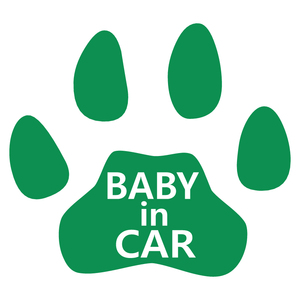 送料無料 オリジナル ステッカー BABY in CAR 肉球 グリーン 安全運転 交通安全 ステッカー サイズ 20×18 ベビー イン カー