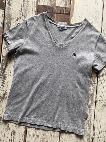 BURBERRY 半袖 Tシャツ カットソー グレー ロゴ刺繍 ワンポイント 無地 M