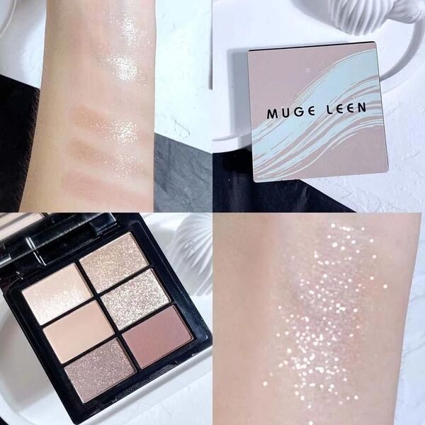 MUGE LEEN,ブラウン系,アイシャドウパレット,6色,マット,ラメ,光沢