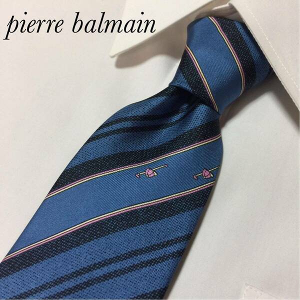 即決 ピエールバルマン PIERRE BALMAIN 高級シルク ネクタイ ストライプ