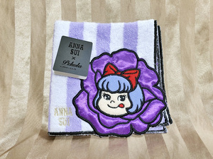 【新品】ANNA SUI アナスイ　ペコラ タオルハンカチ 紫 薔薇　コラボ　限定品　ペコちゃん　不二屋　蝶々ロゴ　Pekola ハンカチ ぺこちゃん