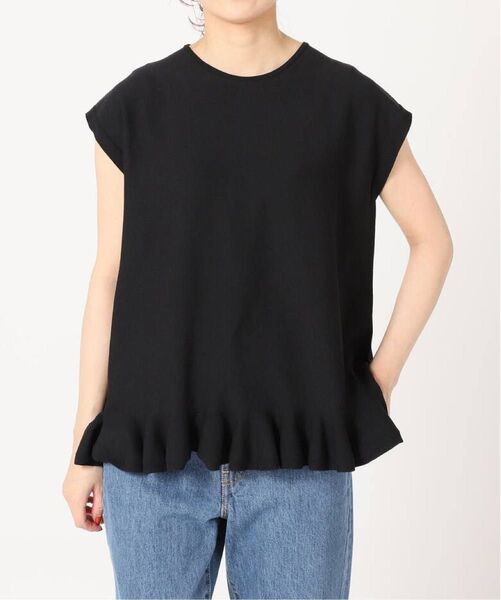 IENA コットンストレッチ 裾ラッフルプルオーバー 黒 新品